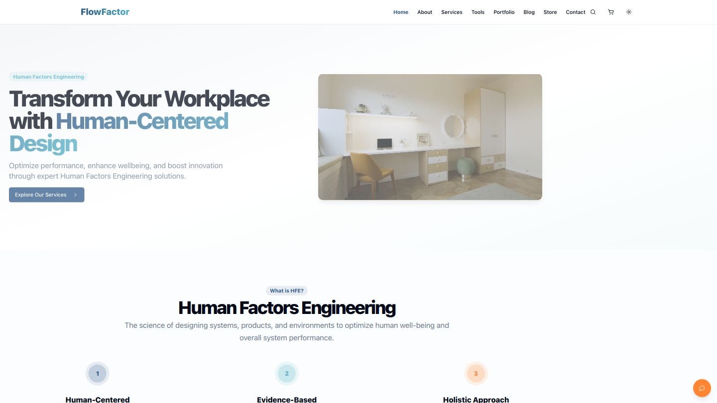 FlowFactor website screenshot showing human-centered design services